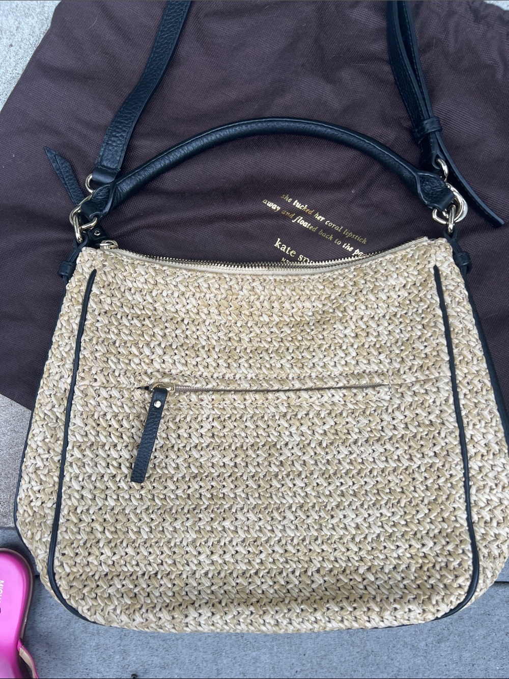 kate spade Natural Straw Crossbody with Black Trim - Picture 6 of 7
